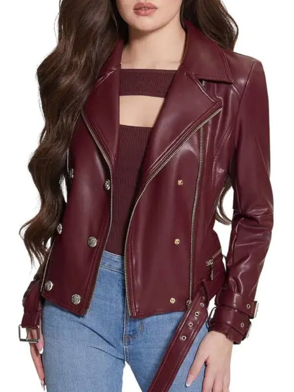 Guess Olivia Faux Leather Moto Jacket in Size M